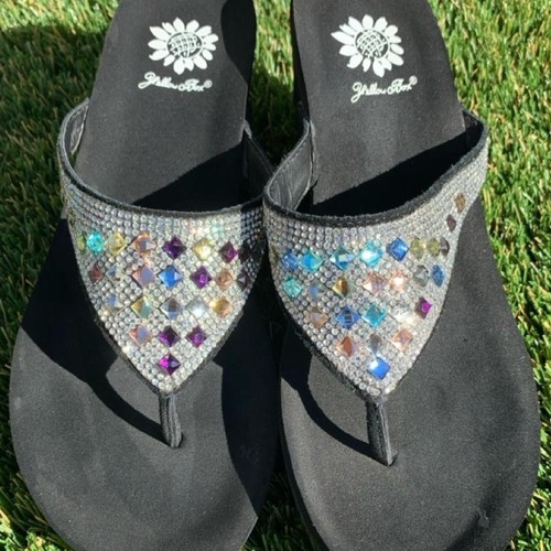 Yellow box flip flops - flops, rainbow